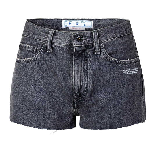 Dark Grey-White - Front - Off White Womens-Ladies Denim Distressed Shorts