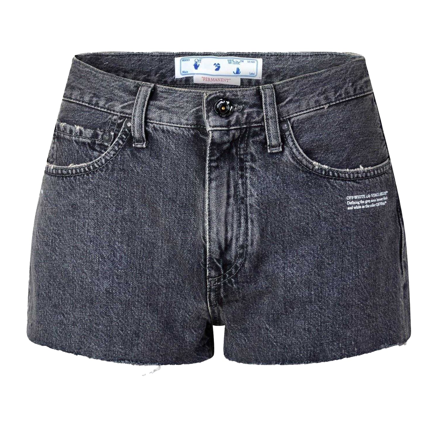 Dark Grey-White - Front - Off White Womens-Ladies Denim Distressed Shorts