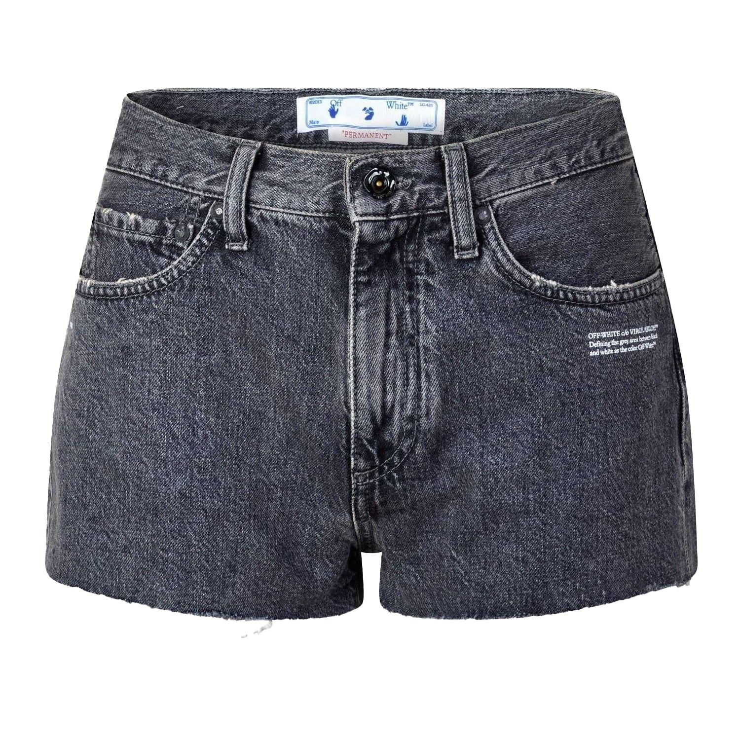 Dark Grey-White - Front - Off White Womens-Ladies Denim Distressed Shorts