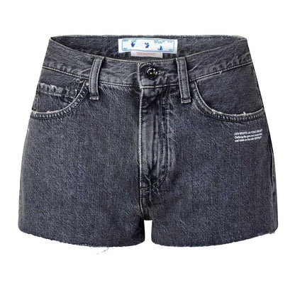 Dark Grey-White - Front - Off White Womens-Ladies Denim Distressed Shorts