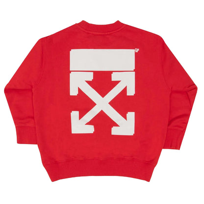 Red-White - Back - Off White Childrens-Kids Arrow Rubber Crew Neck Sweatshirt