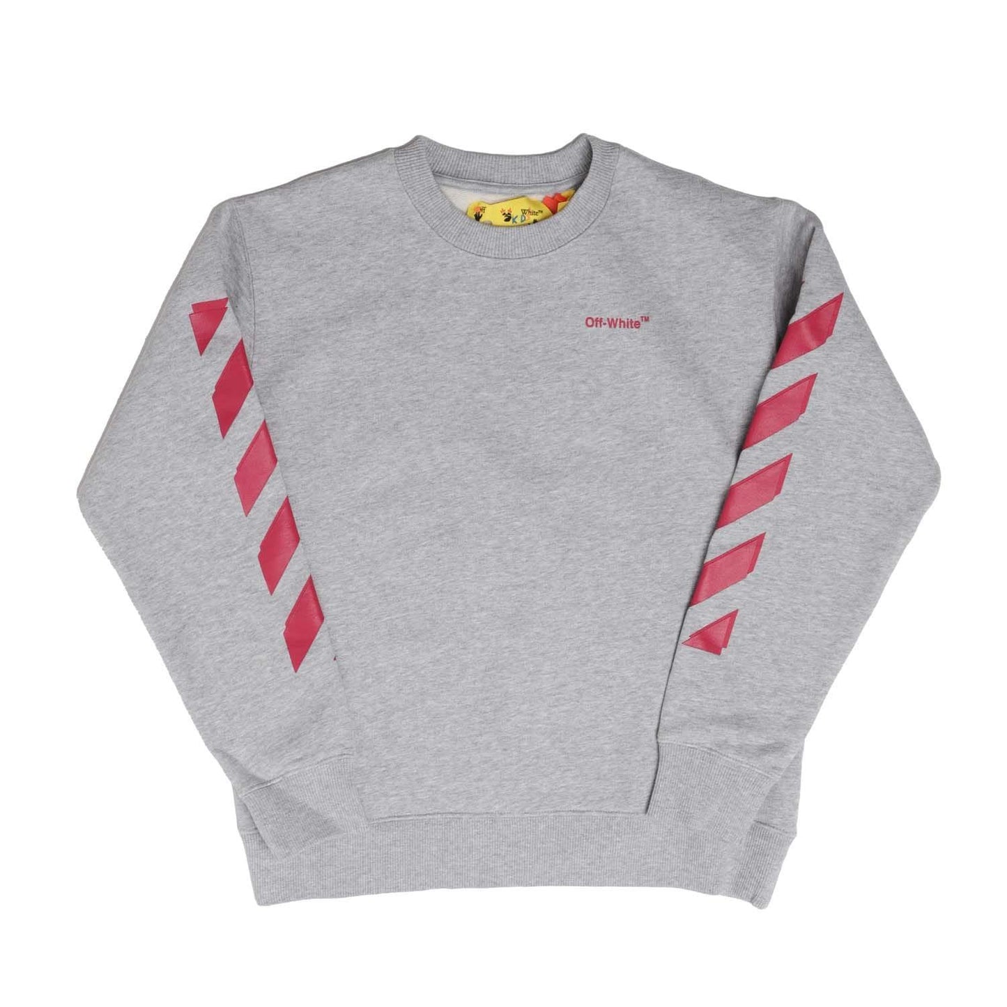 Grey-Pink - Front - Off White Childrens-Kids Arrow Rubber Crew Neck Sweatshirt