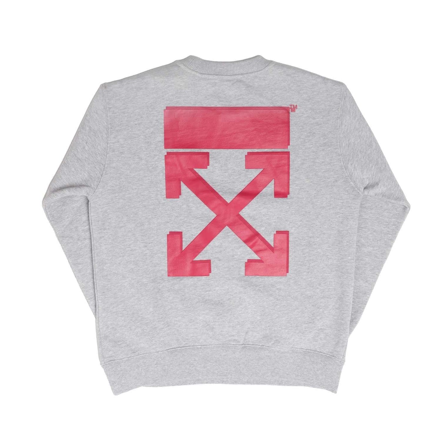 Grey-Pink - Back - Off White Childrens-Kids Arrow Rubber Crew Neck Sweatshirt
