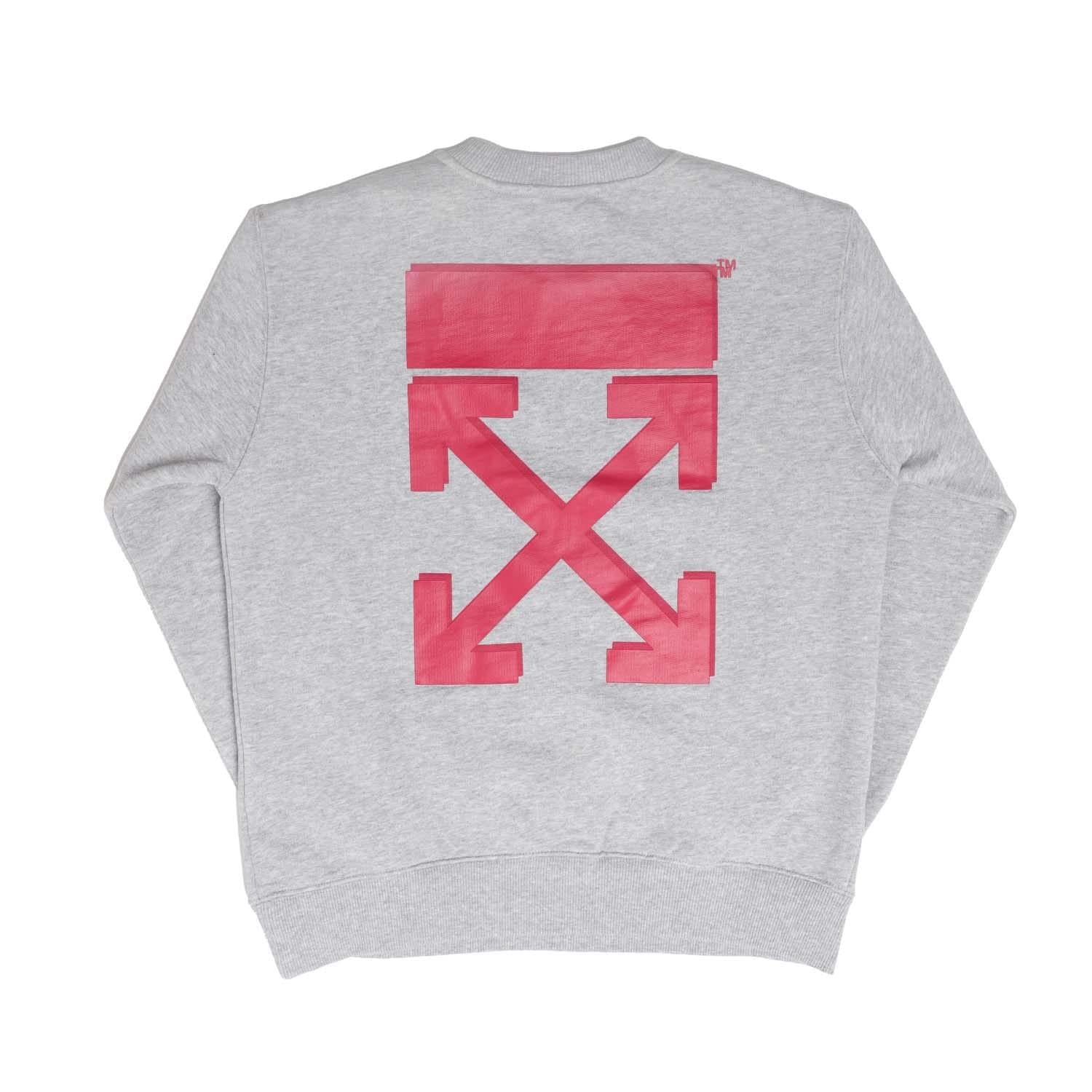 Grey-Pink - Back - Off White Childrens-Kids Arrow Rubber Crew Neck Sweatshirt