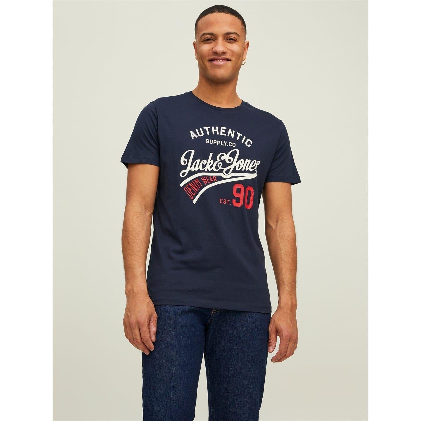 Navy - Front - Jack And Jones Mens Ethan T-Shirt (Pack of 3)
