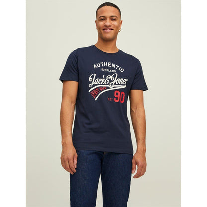 Navy - Front - Jack And Jones Mens Ethan T-Shirt (Pack of 3)