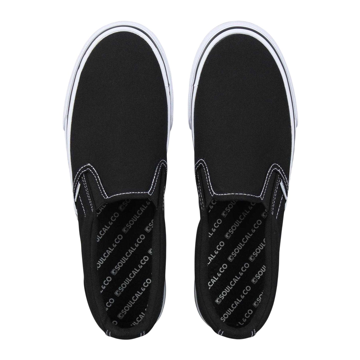 Black-White - Side - SoulCal Mens Canvas Flat Trainers
