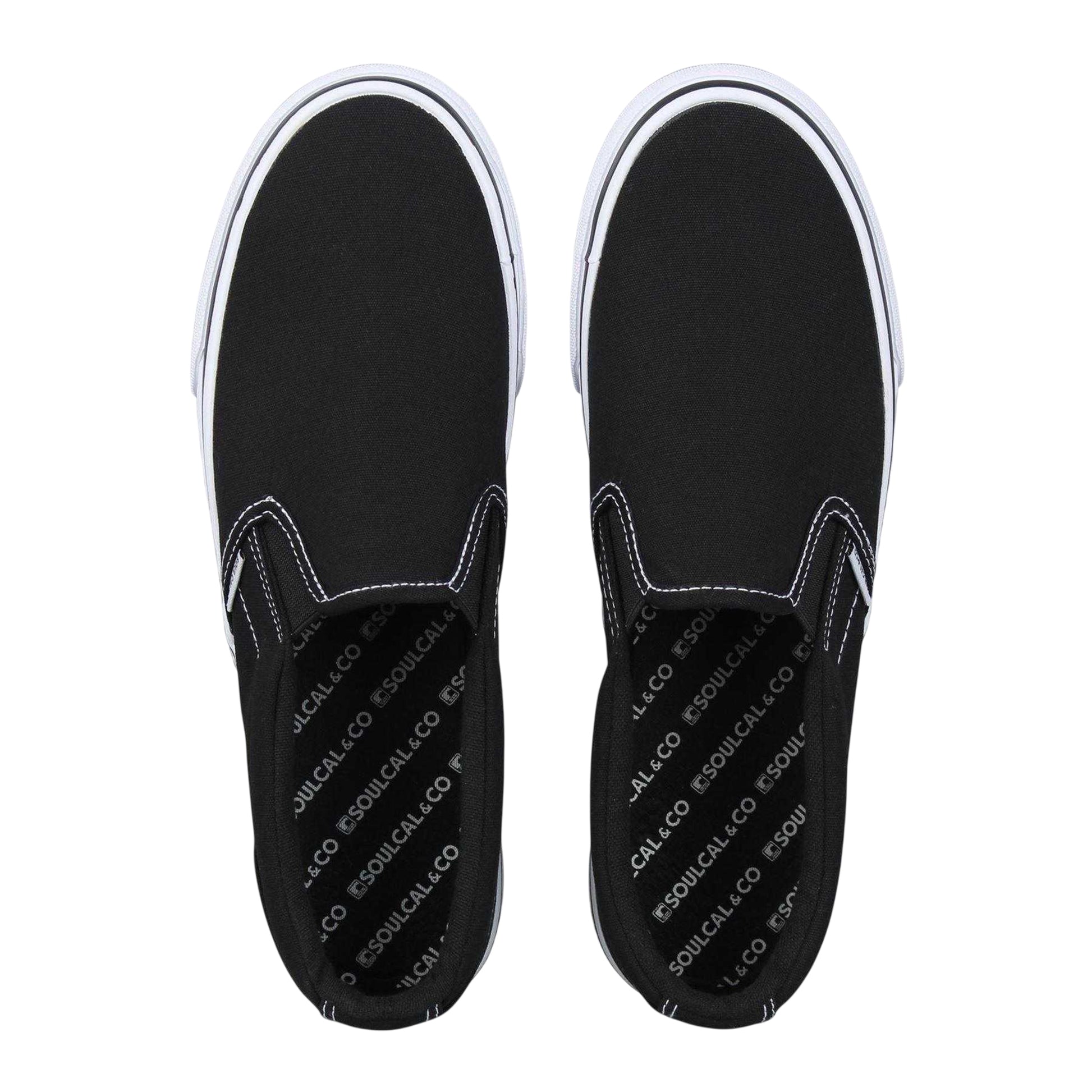 Black-White - Side - SoulCal Mens Canvas Flat Trainers