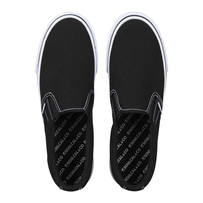 Black-White - Side - SoulCal Mens Canvas Flat Trainers