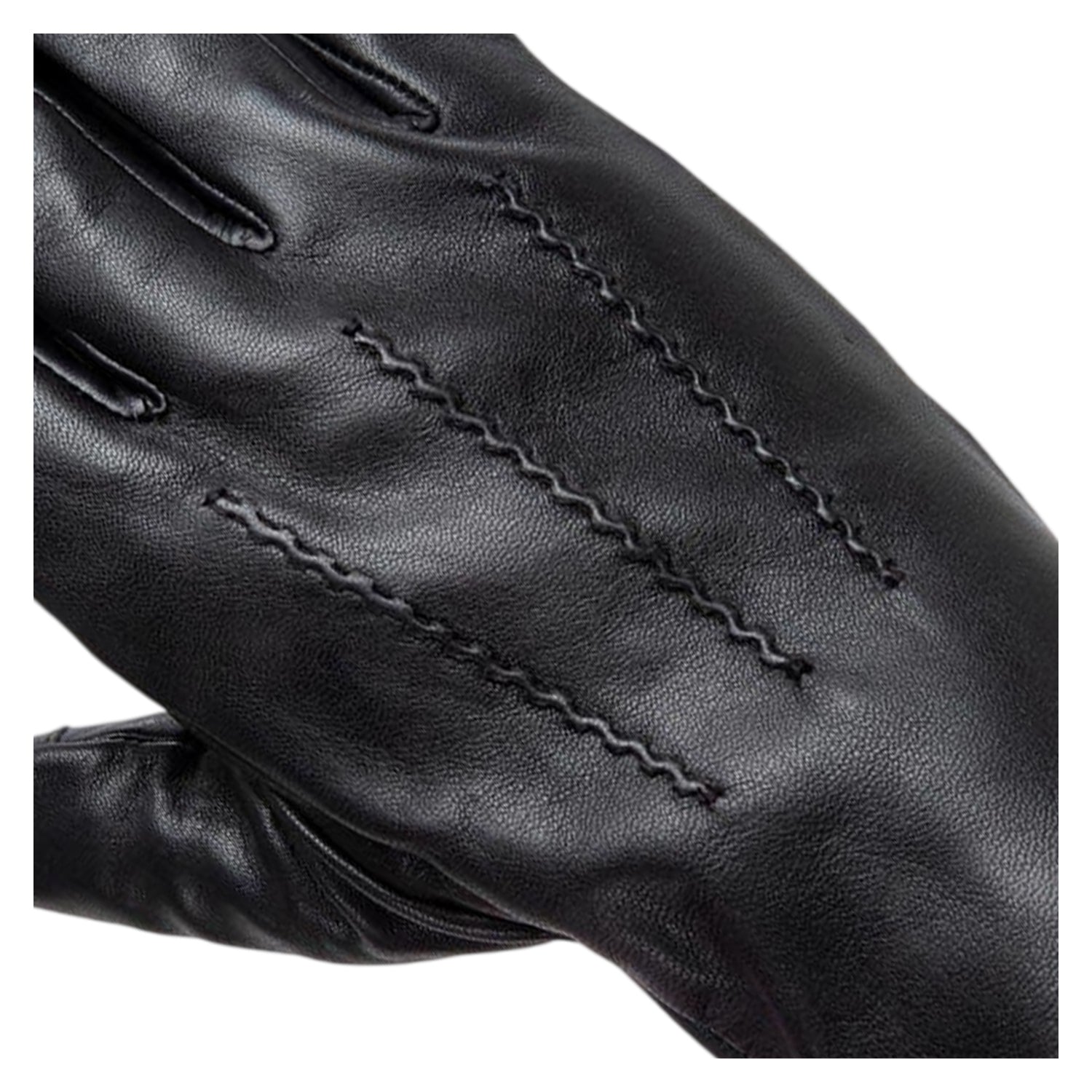 Black - Side - Pretty Green Mens Sheepskin 3 Point Stitch Glove