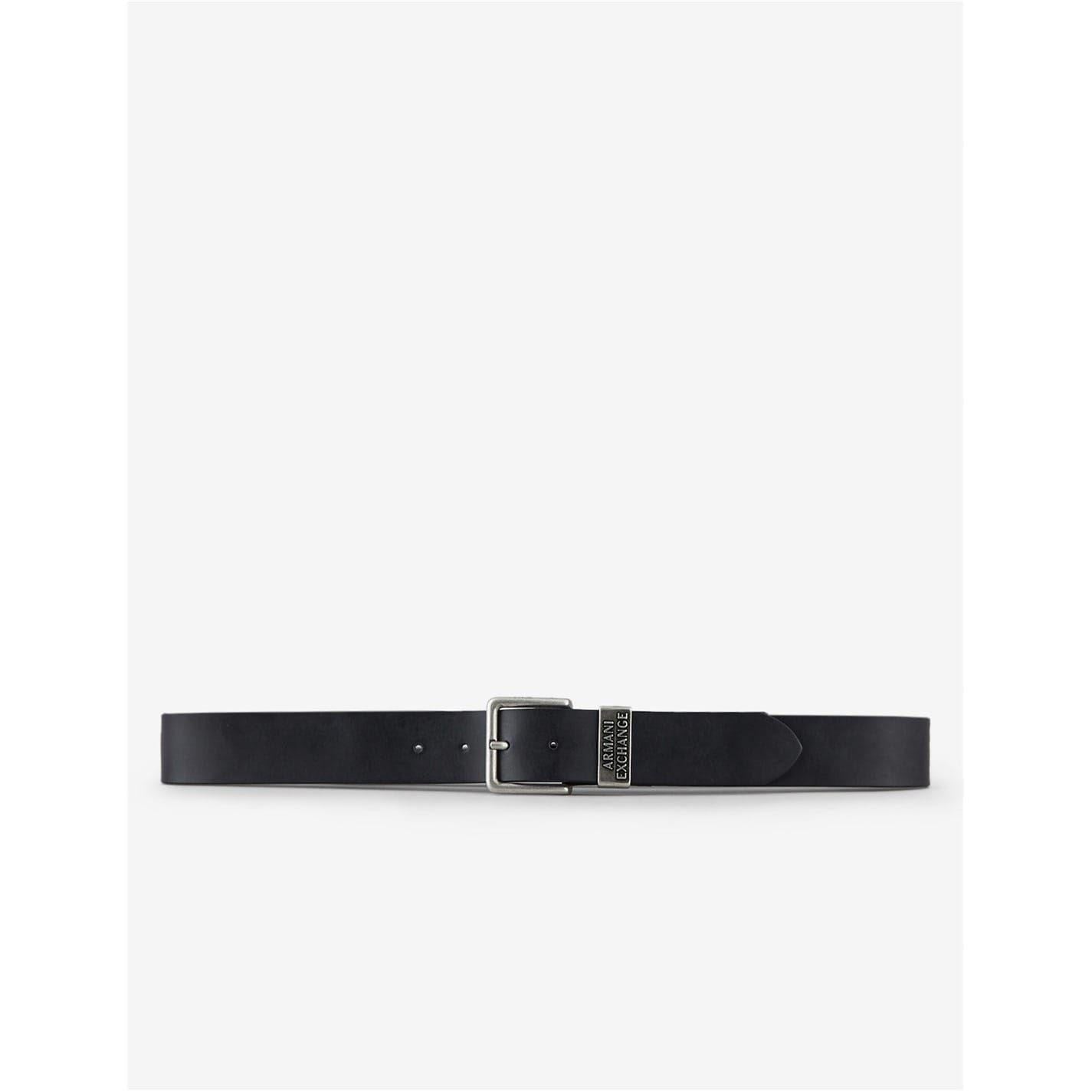Black - Back - Armani Exchange Mens Logo Leather Belt