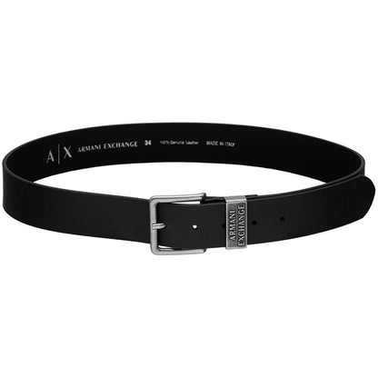 Black - Front - Armani Exchange Mens Logo Leather Belt