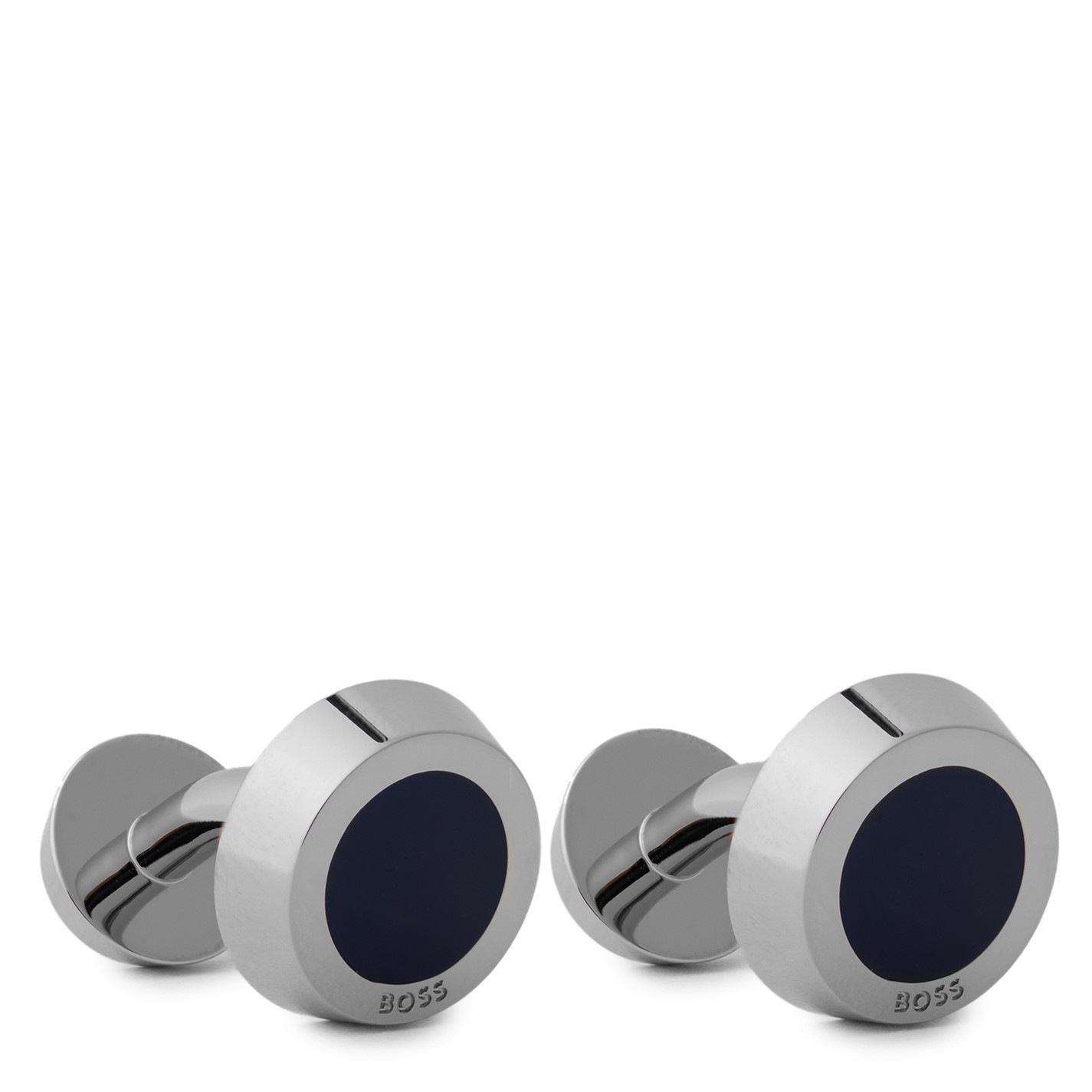 Navy - Front - Boss Mens Simony Polished Business Cufflinks