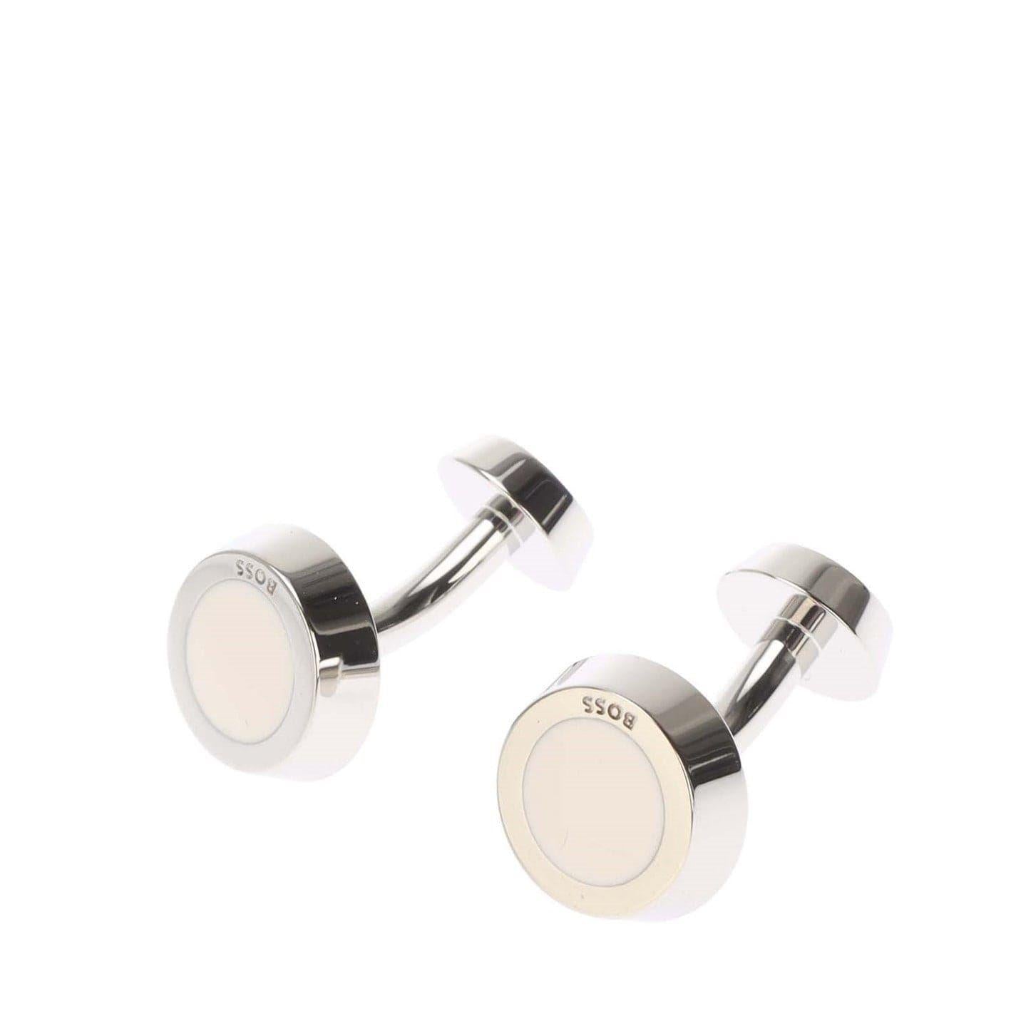 White - Back - Boss Mens Simony Polished Business Cufflinks