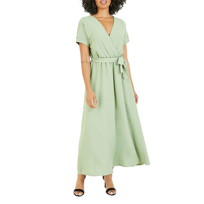 Green - Back - Mela London Womens-Ladies Wrap Dress