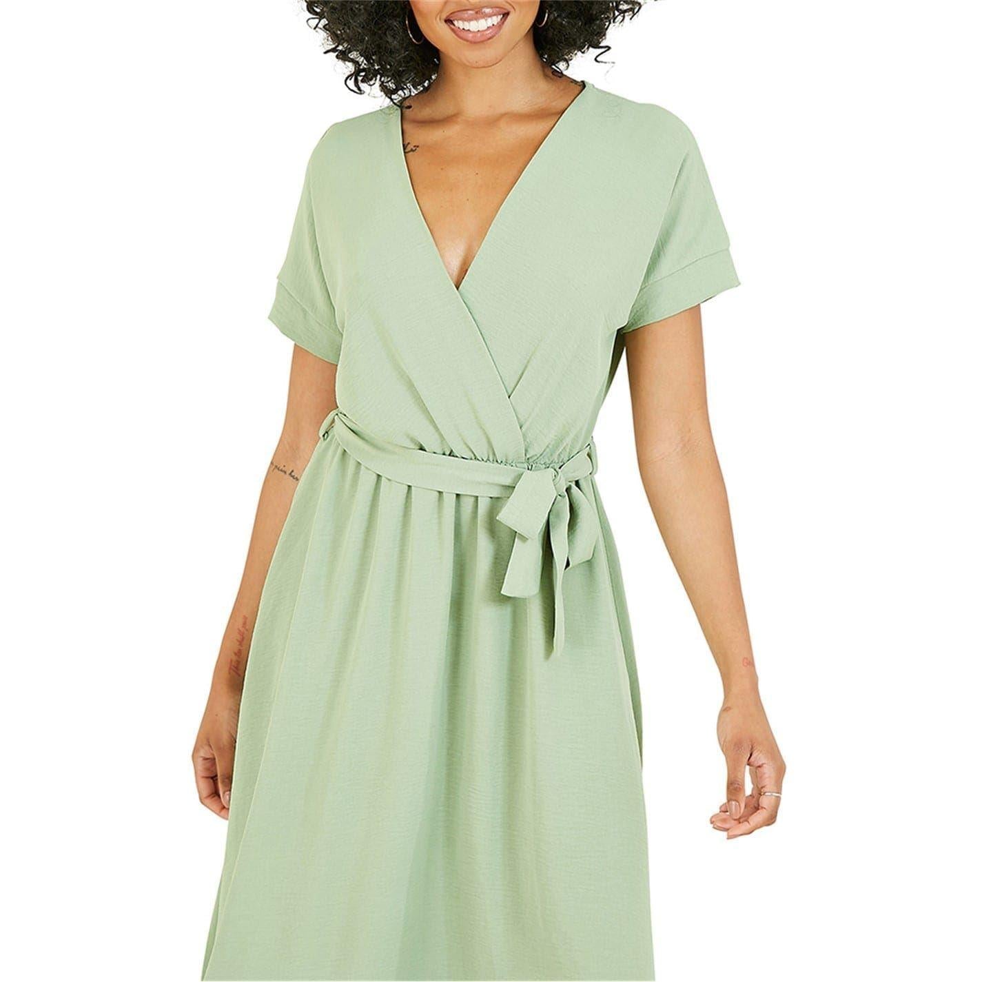 Green - Side - Mela London Womens-Ladies Wrap Dress