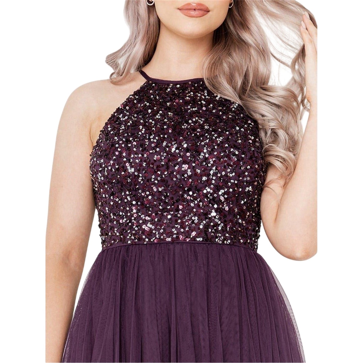 Berry - Side - Maya Deluxe Womens-Ladies Sequin Midi Dress