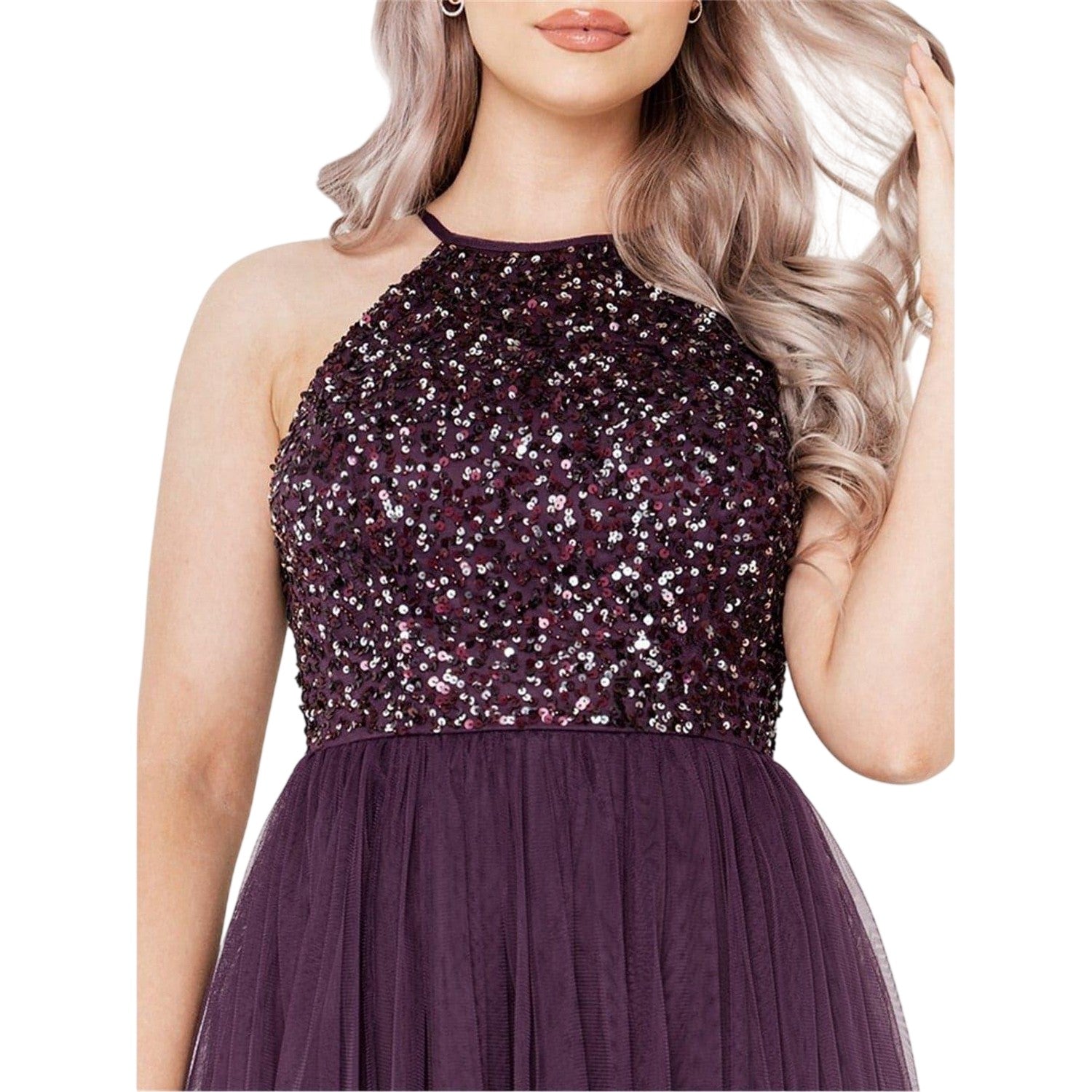Berry - Side - Maya Deluxe Womens-Ladies Sequin Midi Dress