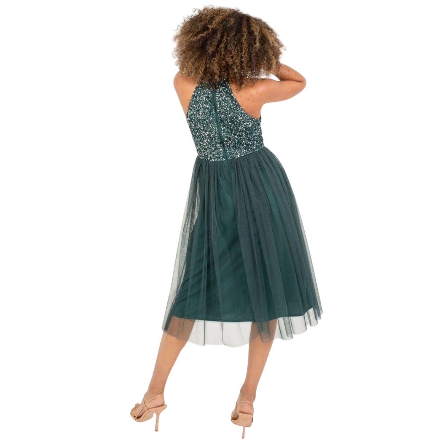 Emerald - Back - Maya Deluxe Womens-Ladies Sequin Midi Dress