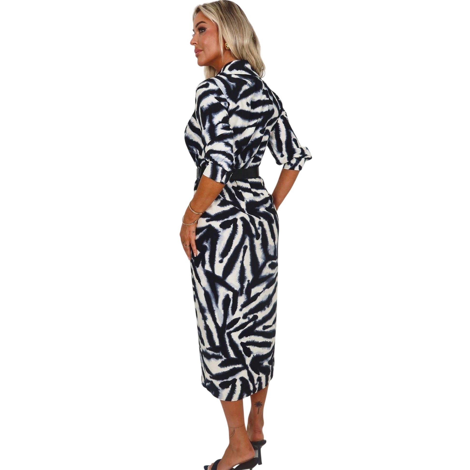 Black-White - Back - AX Paris Womens-Ladies Zebra Print 3-4 Sleeve Wrap Dress