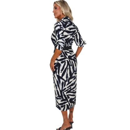 Black-White - Back - AX Paris Womens-Ladies Zebra Print 3-4 Sleeve Wrap Dress
