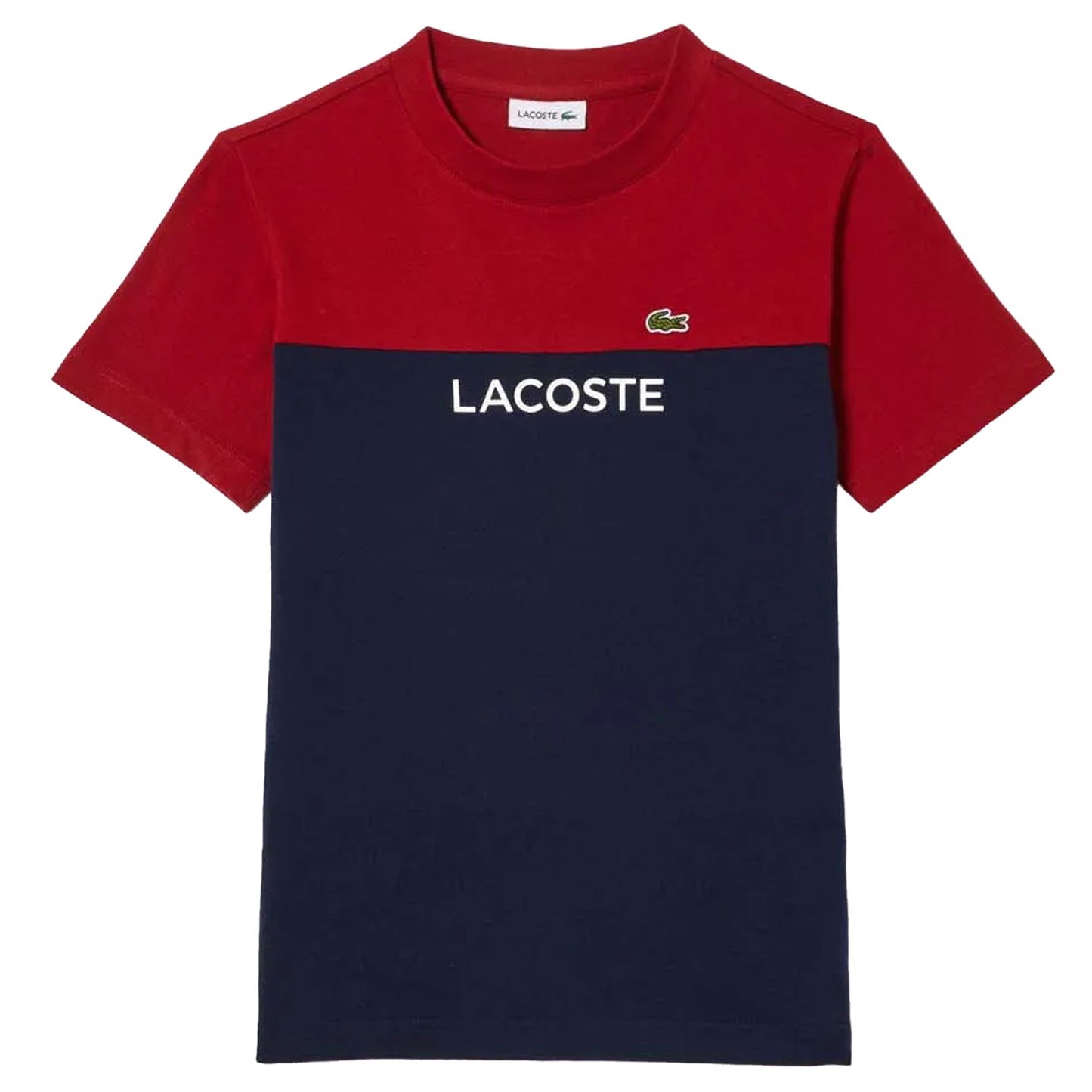 Bordeaux-Navy - Front - Lacoste Childrens-Kids Colour Block Organic Cotton Jersey T-Shirt