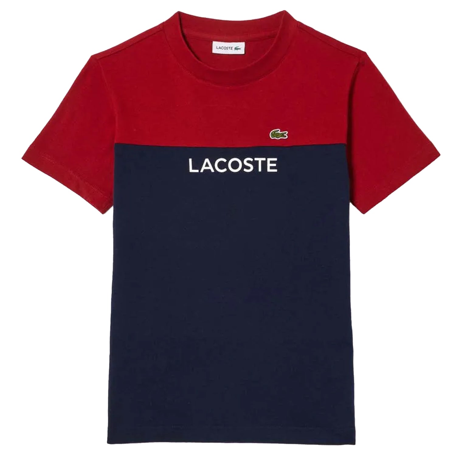 Bordeaux-Navy - Front - Lacoste Childrens-Kids Colour Block Organic Cotton Jersey T-Shirt