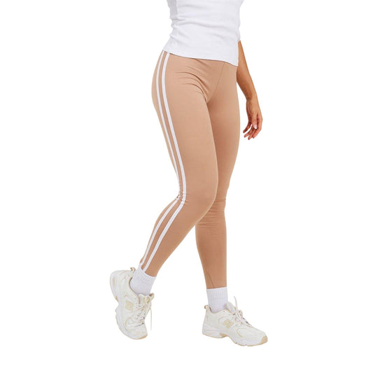 Taupe-White - Front - Brave Soul Womens-Ladies Elasticated Stripe Detail Leggings