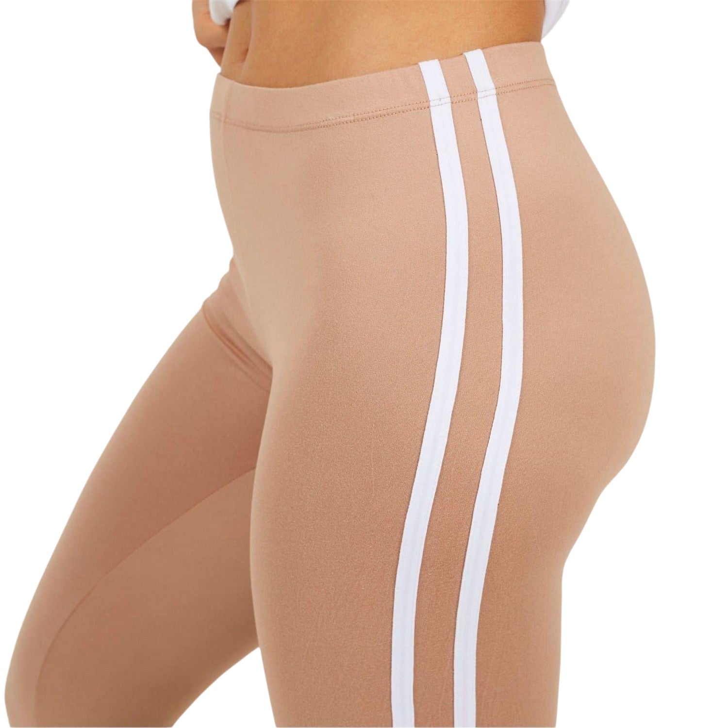 Taupe-White - Side - Brave Soul Womens-Ladies Elasticated Stripe Detail Leggings