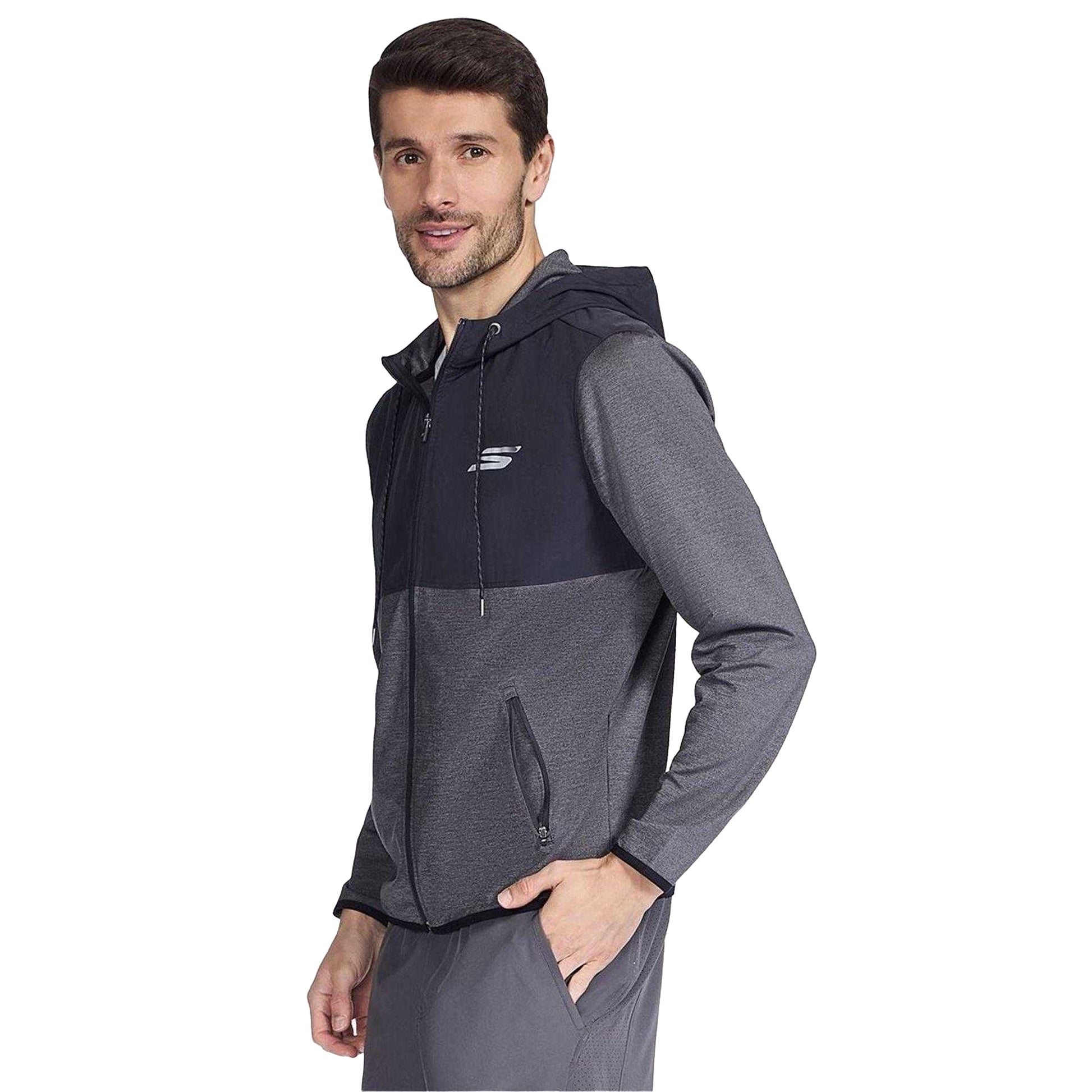 Black-Charcoal - Lifestyle - Skechers Mens Relaxed Fit Full Zip Hoodie