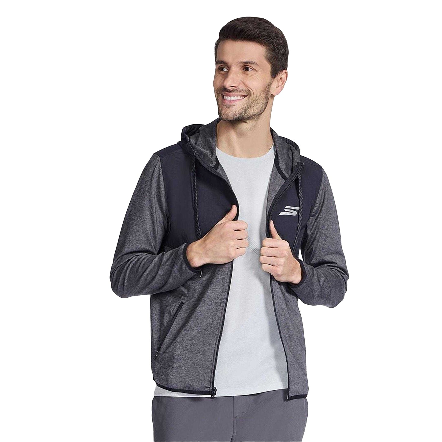 Black-Charcoal - Pack Shot - Skechers Mens Relaxed Fit Full Zip Hoodie