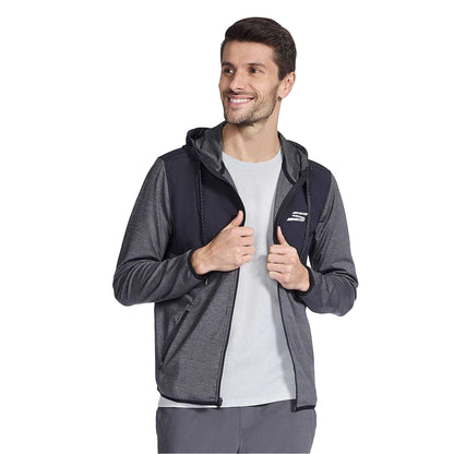 Black-Charcoal - Pack Shot - Skechers Mens Relaxed Fit Full Zip Hoodie