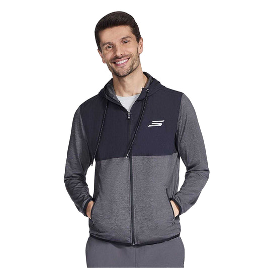 Black-Charcoal - Front - Skechers Mens Relaxed Fit Full Zip Hoodie