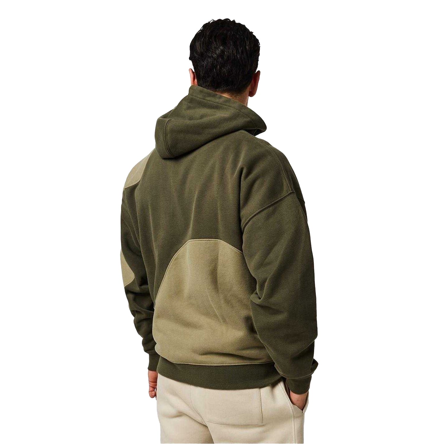 Leaf Green-Trek Green - Back - Jack Wills Mens Colour Block Drop Sleeve Hoodie
