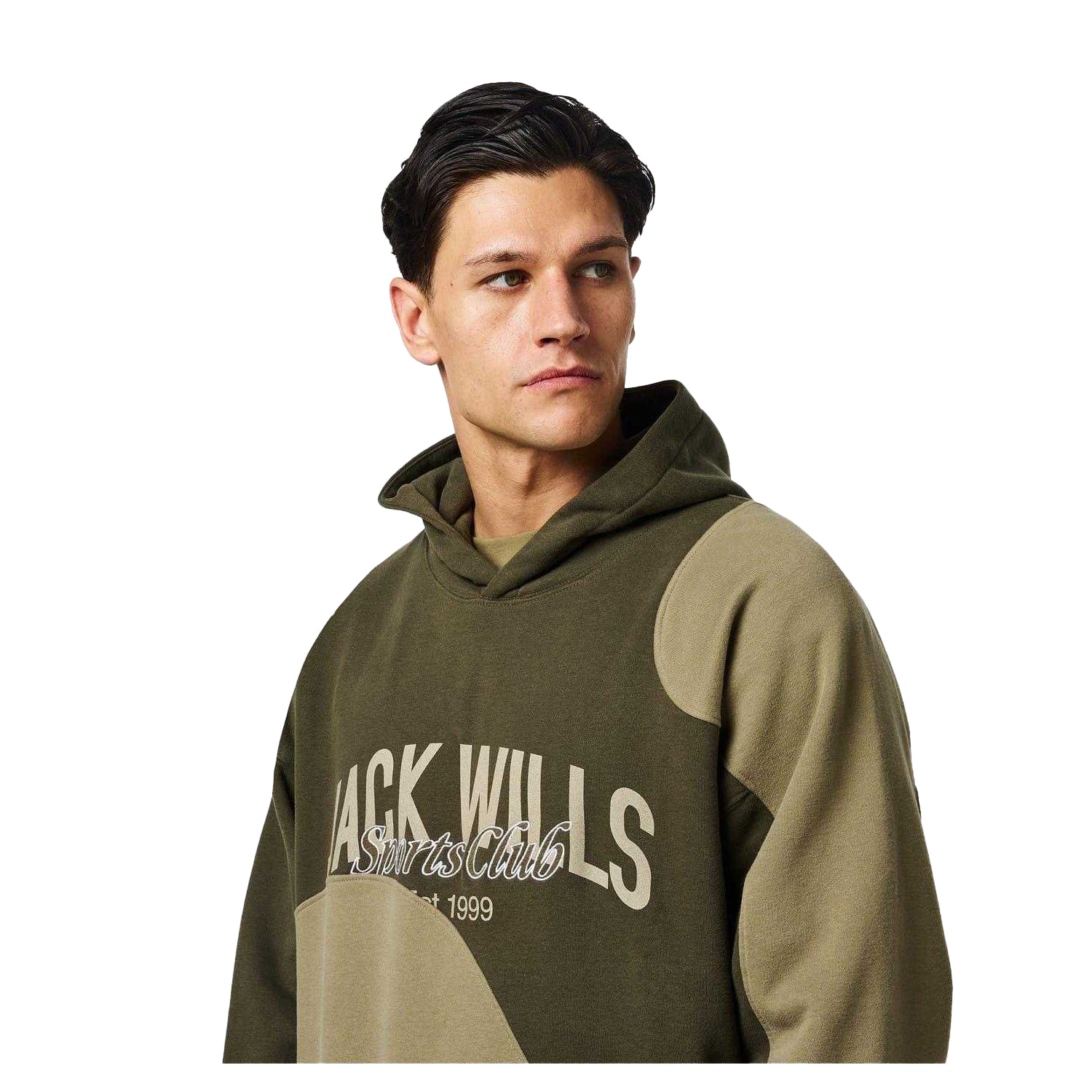 Leaf Green-Trek Green - Side - Jack Wills Mens Colour Block Drop Sleeve Hoodie