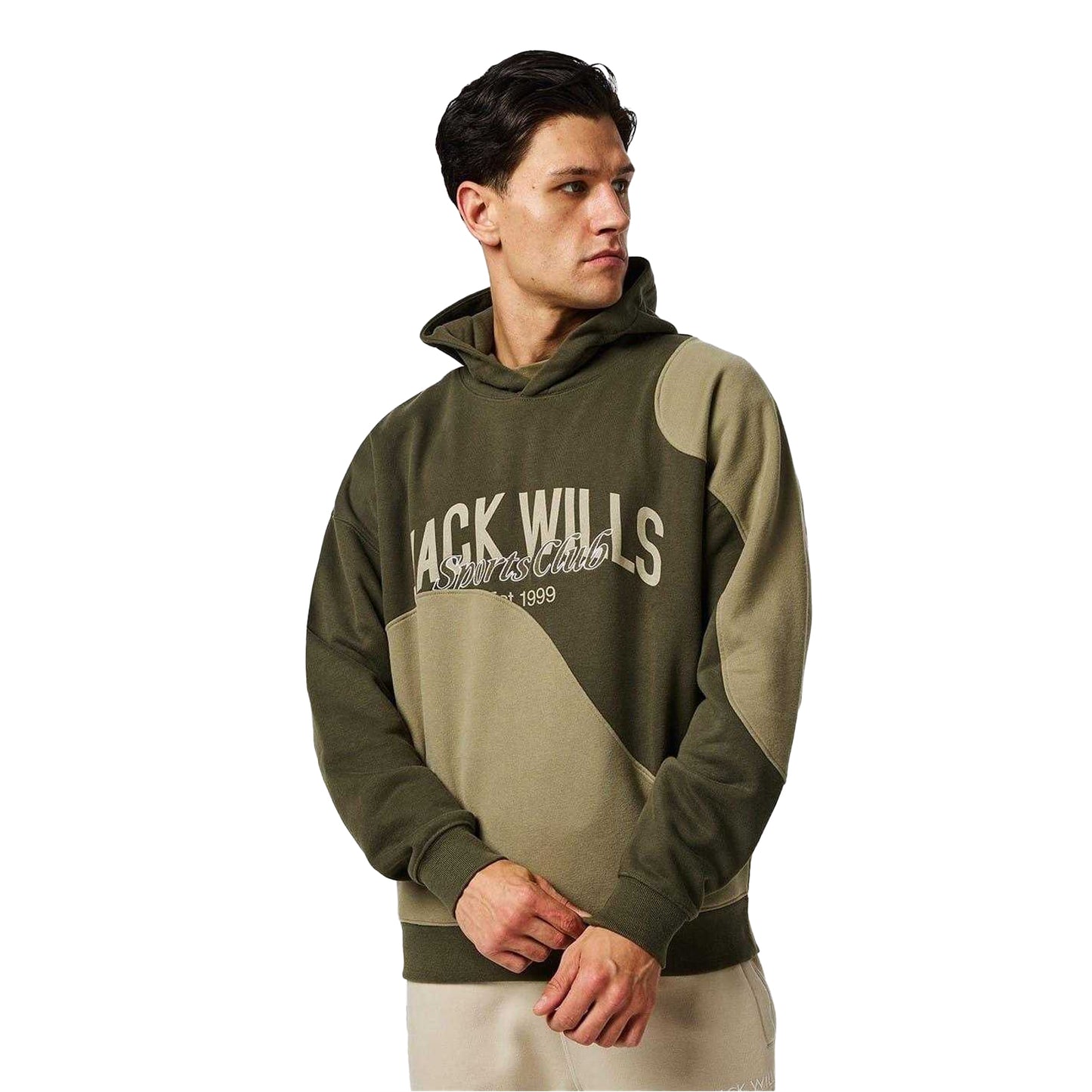 Leaf Green-Trek Green - Lifestyle - Jack Wills Mens Colour Block Drop Sleeve Hoodie