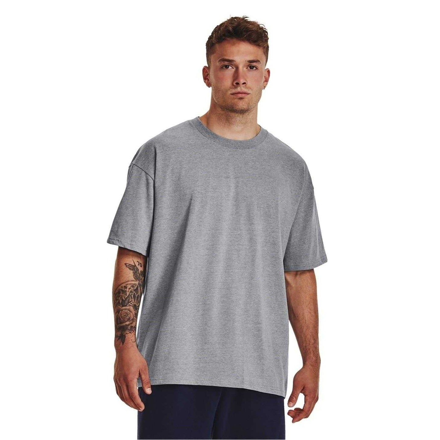 Grey - Side - Under Armour Unisex Adult Heavyweight Short-Sleeved T-Shirt