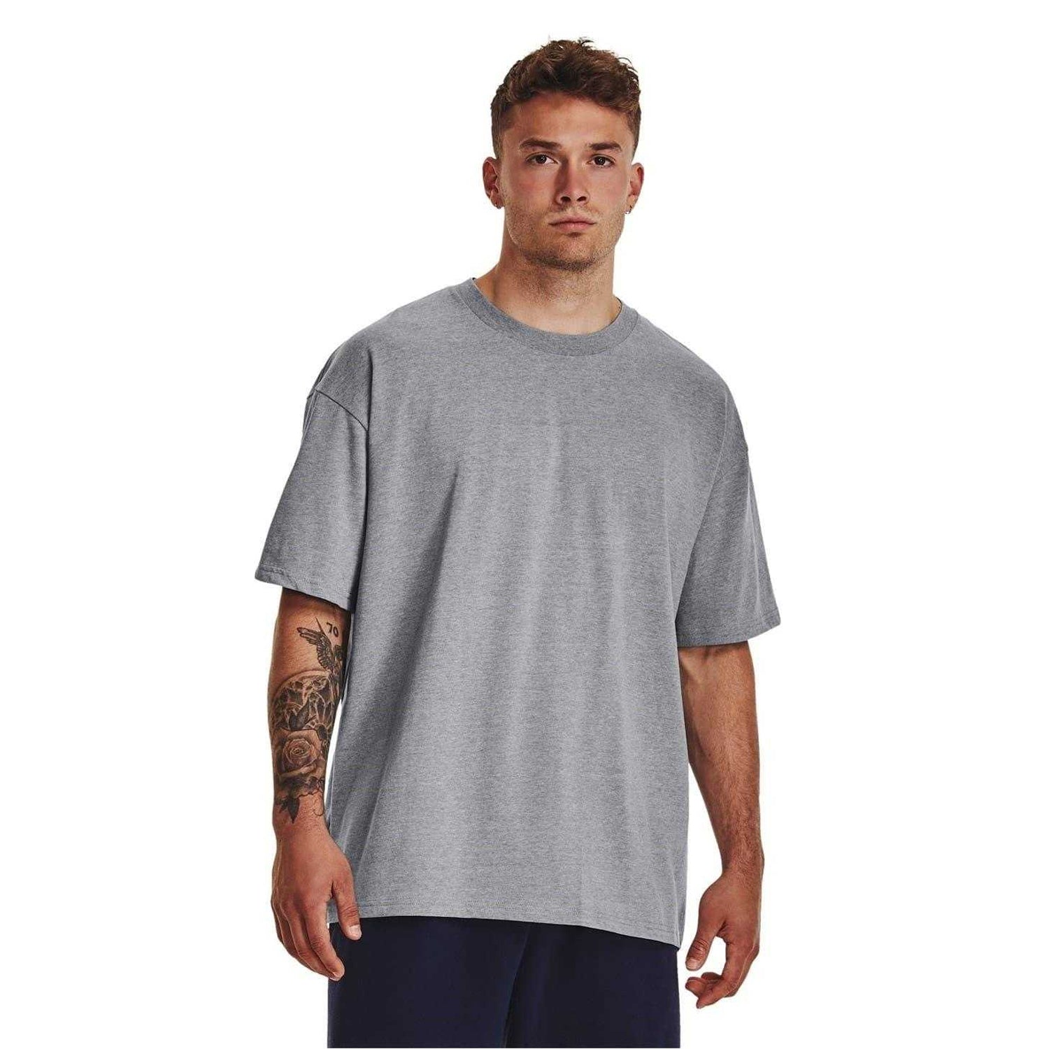 Grey - Side - Under Armour Unisex Adult Heavyweight Short-Sleeved T-Shirt