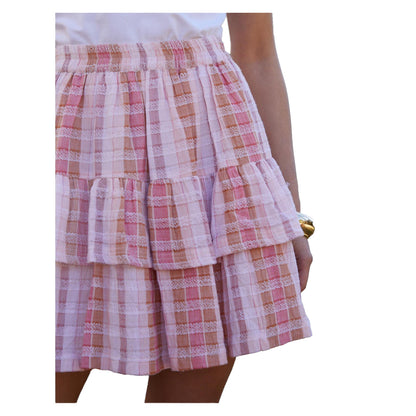 Pink - Side - Threadbare Womens-Ladies Gingham Regular Mini Skirt
