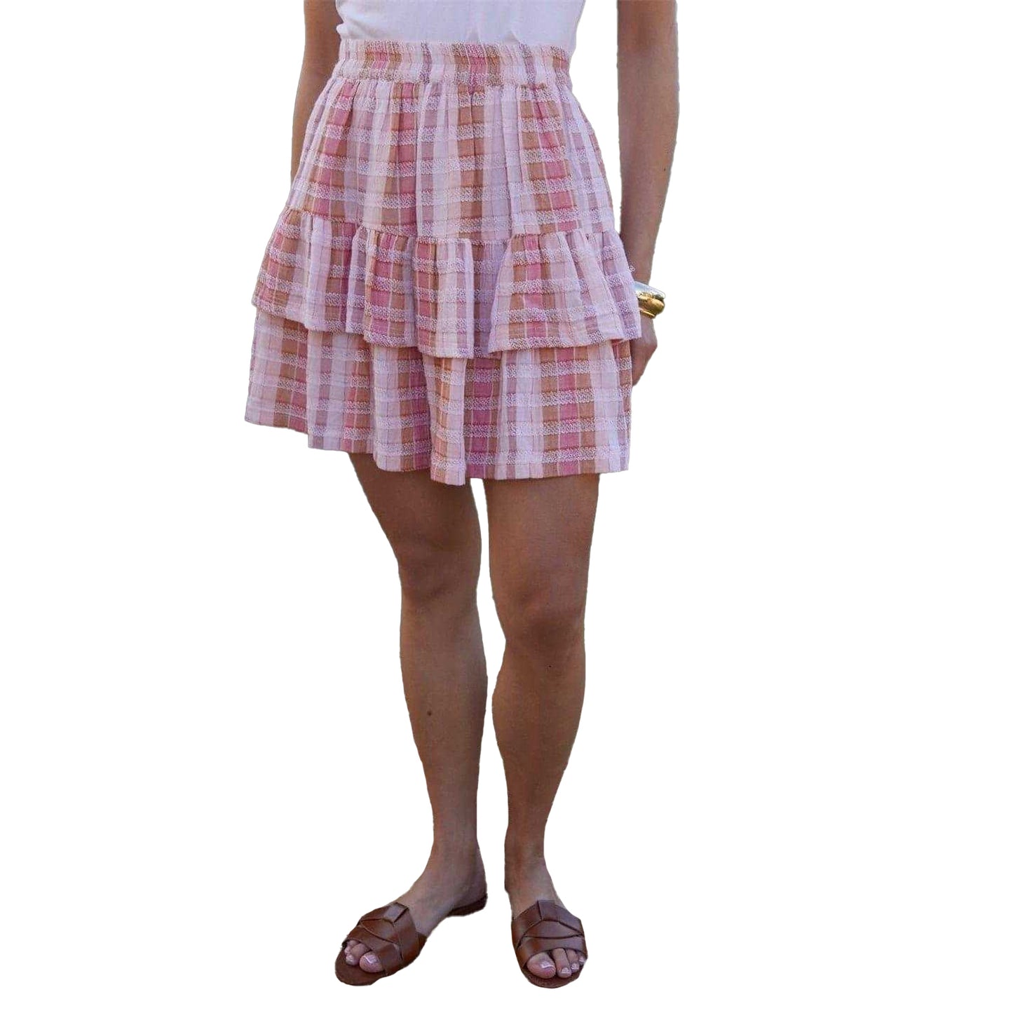 Pink - Front - Threadbare Womens-Ladies Gingham Regular Mini Skirt