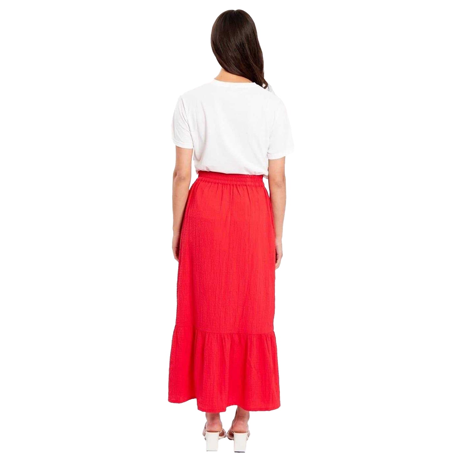 Red - Back - Be You Womens-Ladies Relaxed Fit Midi Skirt