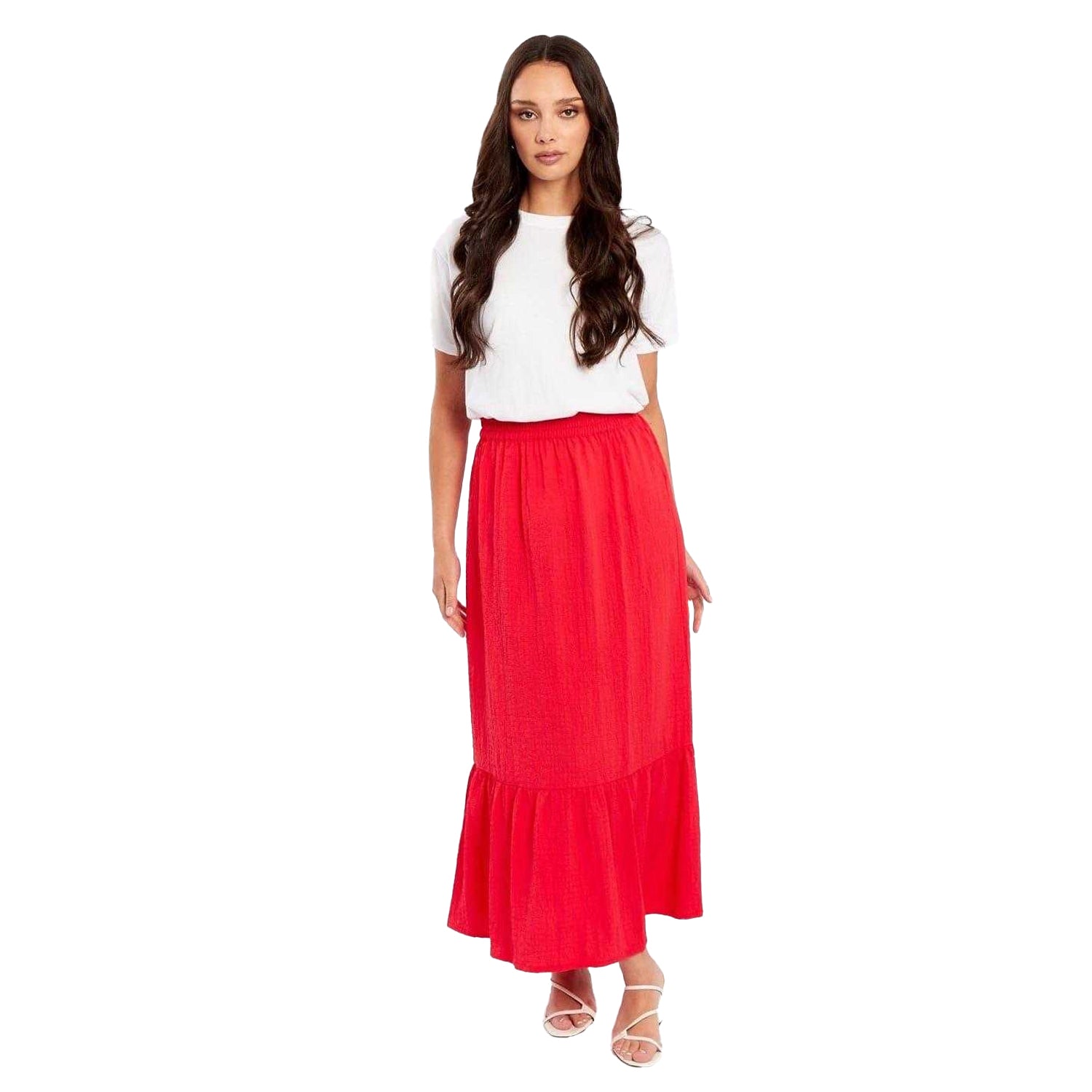 Red - Front - Be You Womens-Ladies Relaxed Fit Midi Skirt