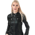 Black - Close up - Only Womens-Ladies Bandit Faux Leather Biker Jacket