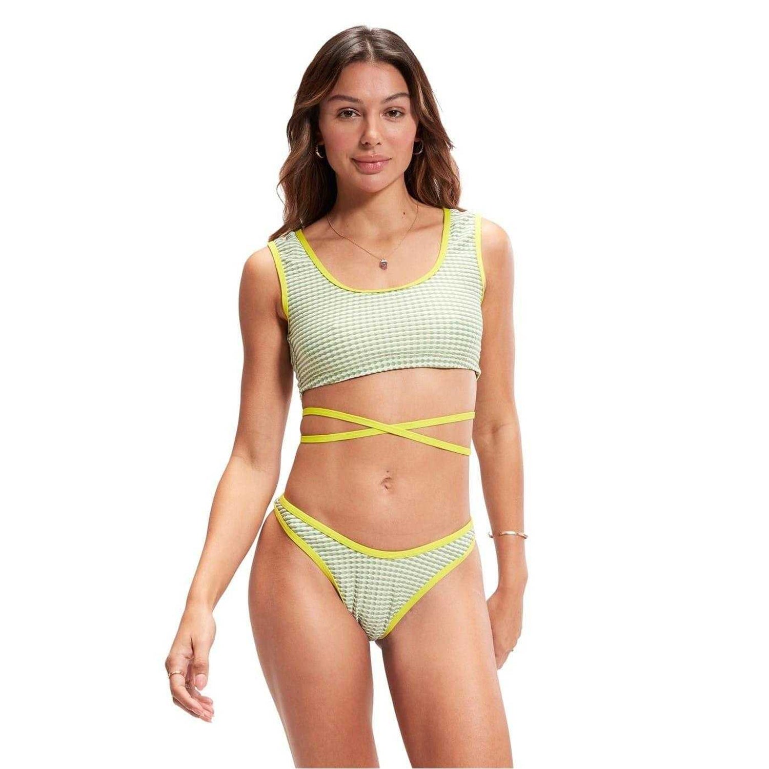 Yellow - Side - Speedo Womens-Ladies Horizontal Stripe Bikini Top