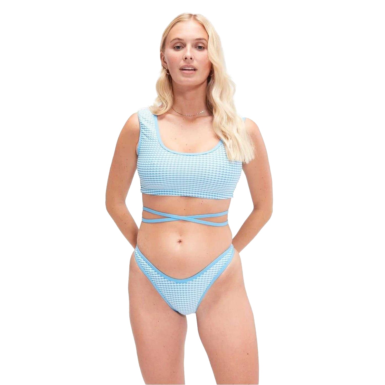 Blue - Side - Speedo Womens-Ladies Horizontal Stripe Bikini Top