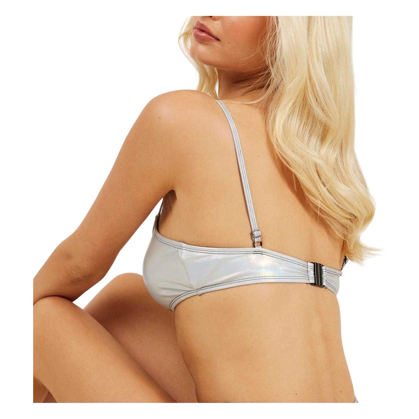 Metallic Silver - Back - Brave Soul Womens-Ladies Holographic Bikini Top