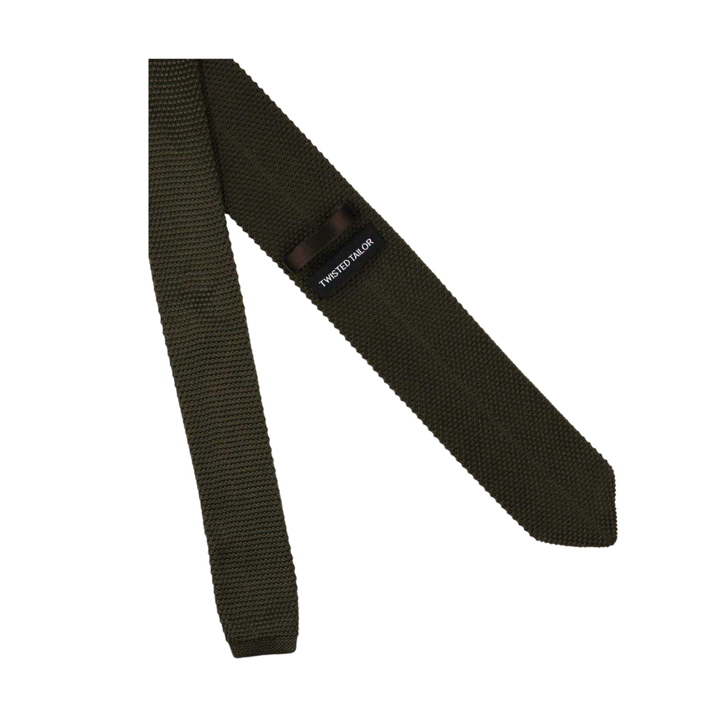 Khaki Green - Back - Twisted Tailor Jagger Knitted Polyester Tie