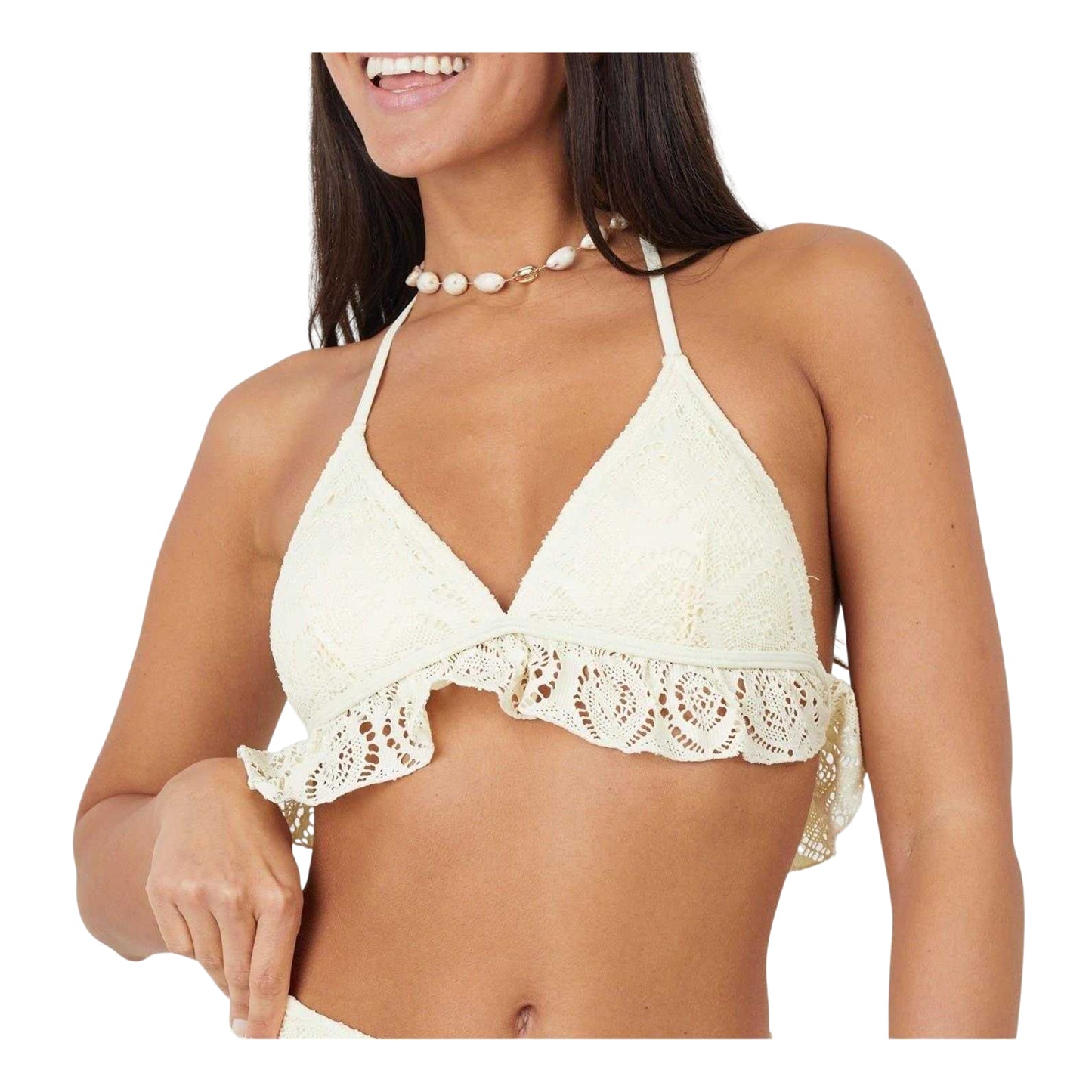 Yellow - Side - Brave Soul Womens-Ladies Crochet Bikini Top
