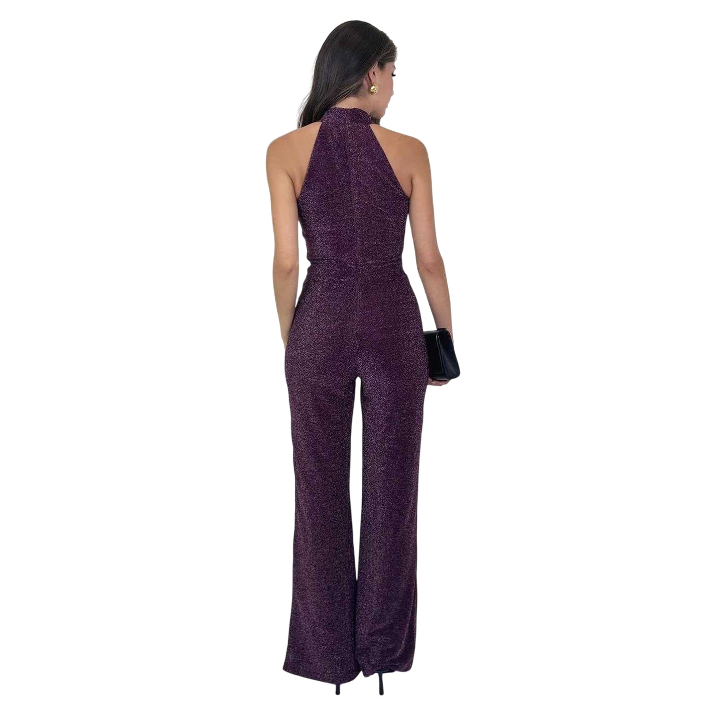 Plum - Back - AX Paris Womens-Ladies Sparkle Fitted Jumpsuit