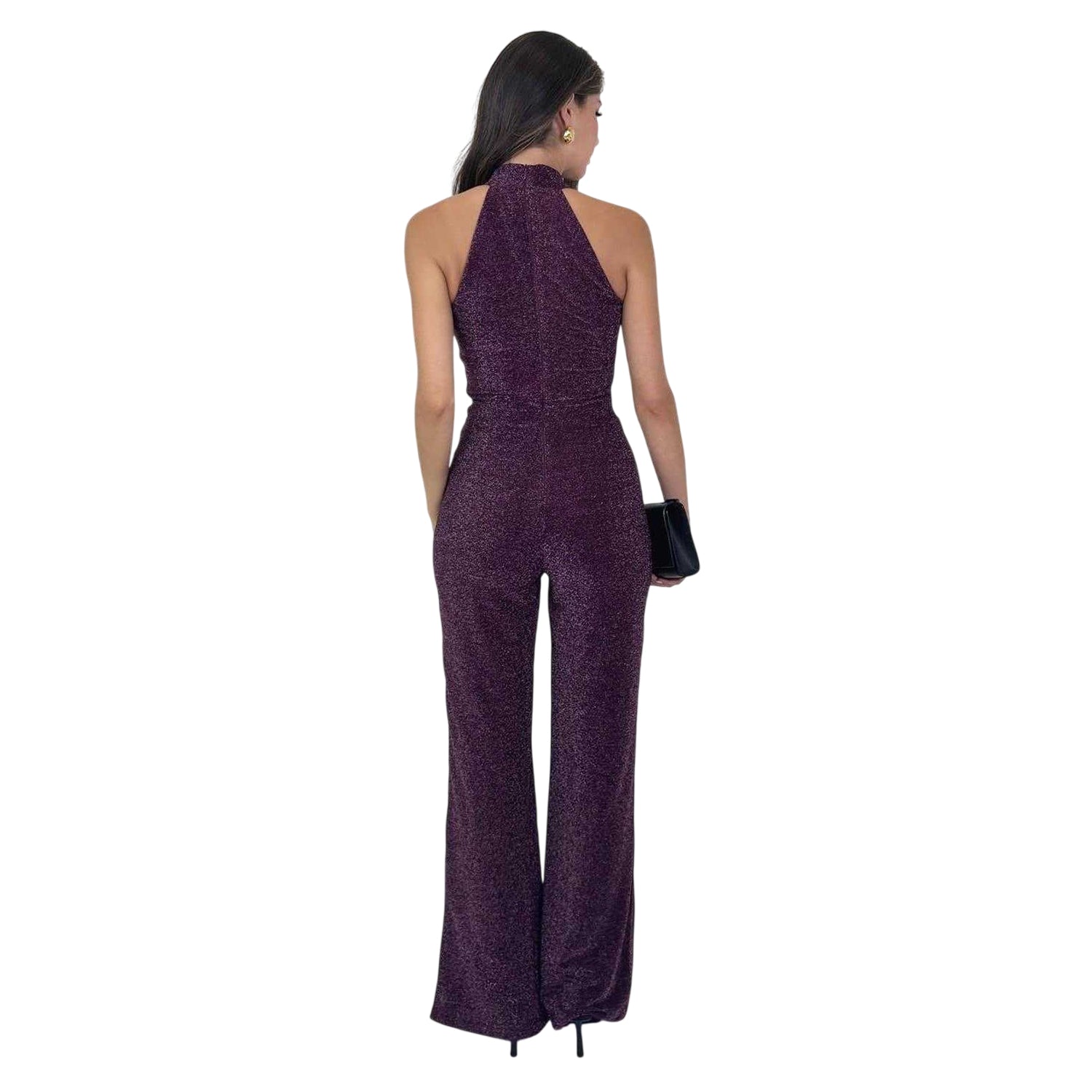Plum - Back - AX Paris Womens-Ladies Sparkle Fitted Jumpsuit